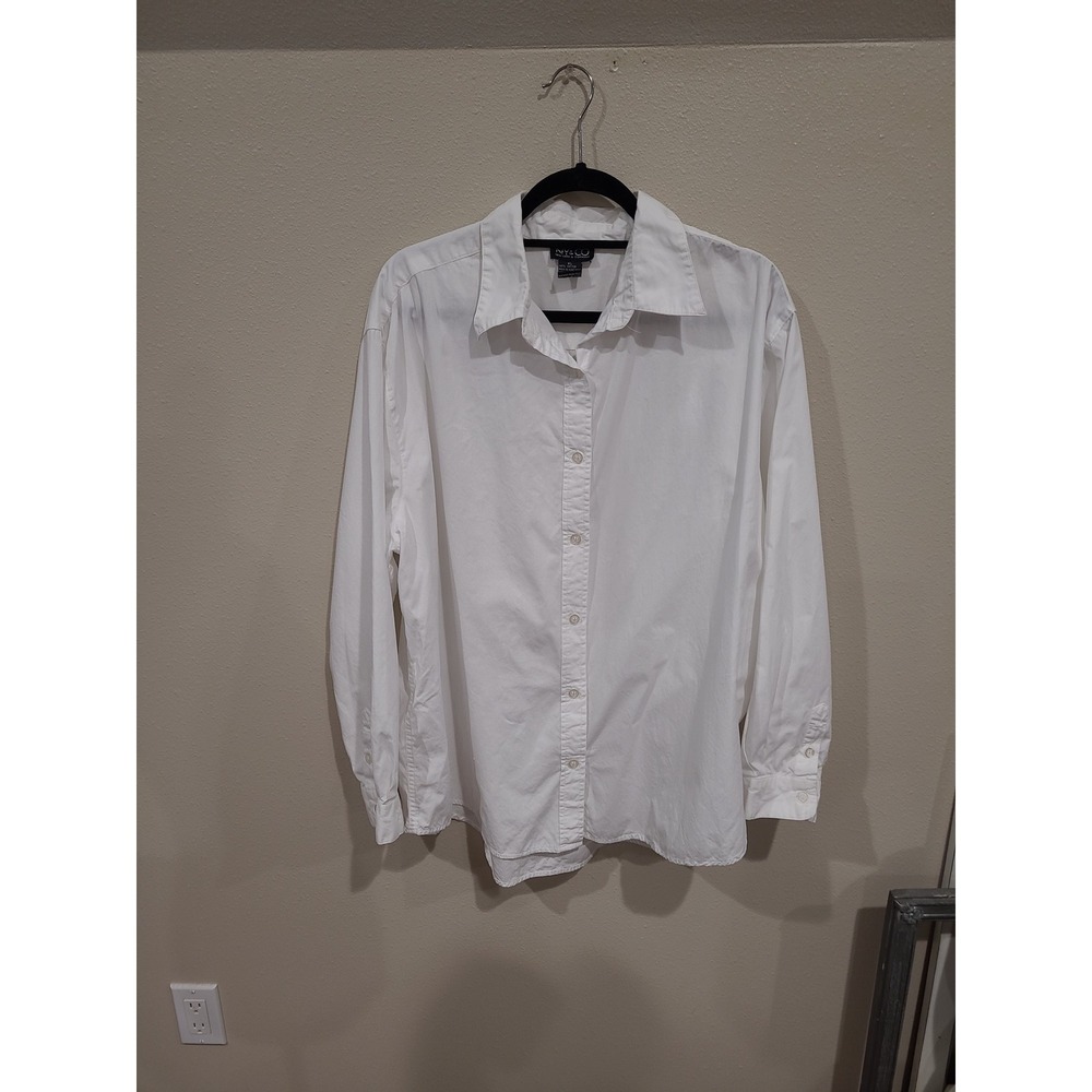 NY & CO. WHITE classic button front Shirt Women SZ XL 100% cotton coastal office